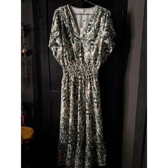 NWT Max Studio green and cream flutter sleeve floral tiered maxi dress - Picture 12 of 14